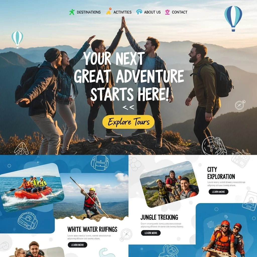 Дизайн веб-сайта для приключенческих путешествий: концепция, созданная ИИ — Изображение 2