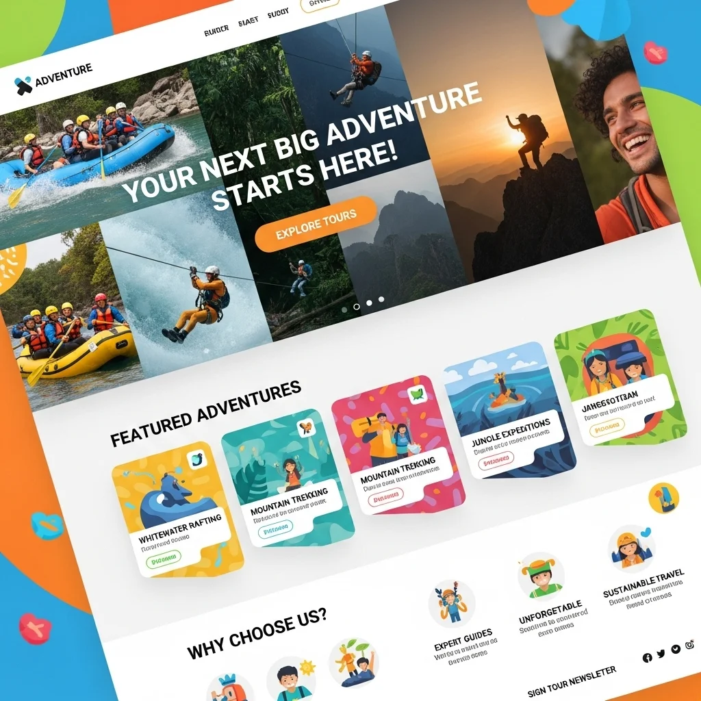 Дизайн веб-сайта для приключенческих путешествий: концепция, созданная ИИ — Изображение 4